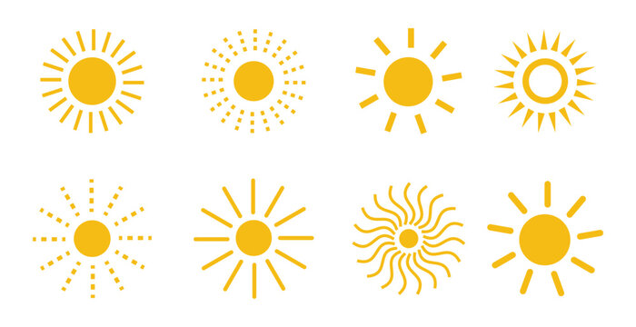 set of sun vector collection on a white background. children drawing doodle. eps10