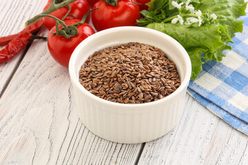 Dry Raw flax seed in the bowl