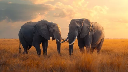 Foto op Canvas elephants at sunset © giorgi