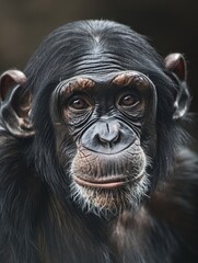  a chimpanzee in the jungle, close-up