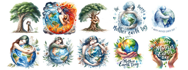 Mother's Day watercolor, Earth on a white background. Isolated image.