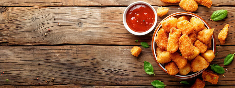 Fried chicken nuggets with ketchup, Generative AI,