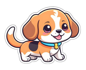 So cute Beagle dog, kawaii style, Sticker, Happy, Neon, Folk Art, Contour, Vector, White Background PNG ,ai generated