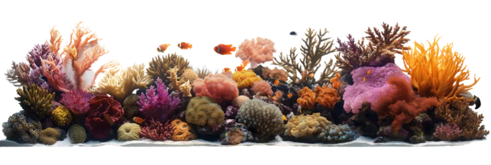 Fototapeten A colorful coral reef with many different types of fish swimming around. The reef is full of life and vibrant colors, creating a sense of wonder and awe © SKW