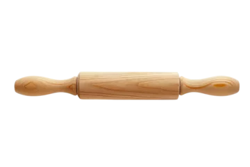 Poster Natural wooden rolling pin isolated on black background, essential baking tool for pastry and dough © kitinut