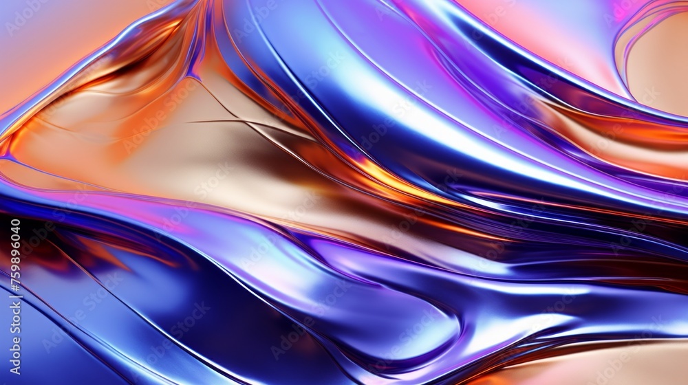 Poster fluid chrome waves with vivid color background