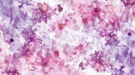 watercolor pattern in wet-in-wet technique with scattered buds of asters in light colors of pink, lavender and pistachio 
