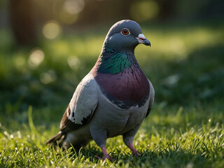 Fototapeta premium Pigeon standing on green grass