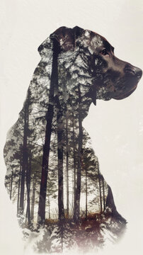 Double Exposure Art: German Shorthaired Pointer and Nature Park Gen AI