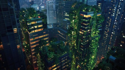 Fototapeta na wymiar Bioluminescent Metropolis A Sustainable Urban Oasis