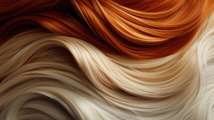 Spectrum of hair shades from platinum to deep auburn flowing together. Tresses in technicolor. A vivid spectrum from platinum blonde to deep auburn - obrazy, fototapety, plakaty