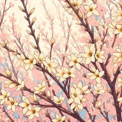 forsythia flower background - 개나리꽃. Generative AI