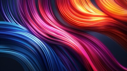 Vibrant cascade of different colored hair strands in artistic array. A vivid journey through rainbow hair inspirations