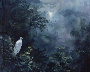 A South American Anhanga, protecting the wildlife, its ghostly figure appearing in the mist of the rainforest at dawn - obrazy, fototapety, plakaty