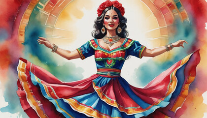 Illustration Of Dancer In Mexican Dress For National Celebrations