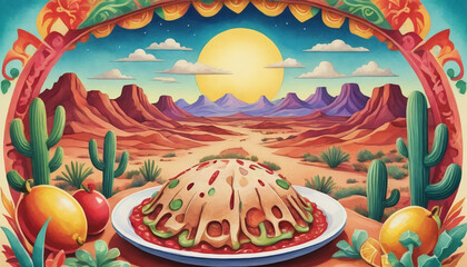Illustration Of Papercut Cinco De Mayo Desert Scene