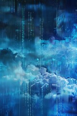 Futuristic cloud computing graphic, binary backdrop, tech innovation