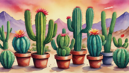Illustration Of Colorful Cinco De Mayo Cacti Banner