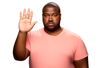 African american man with raised hand showing stop gesture isolated