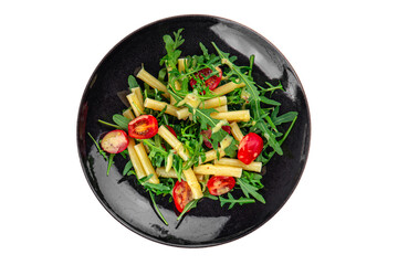 pasta salad tomato, arugula, boiled pasta fresh food tasty healthy eating cooking appetizer meal food snack on the table copy space food
