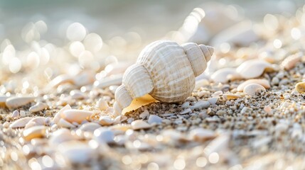 Seashells on the beach, island tourism concept, beach shell screen saver, advertising screen, public service advertisement