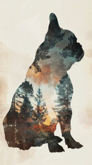 French Bulldog Silhouette Double Exposure with Park Scenery Gen AI