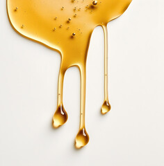 Golden Honey Drips on a Seamless White Background