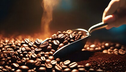 close up of coffee beans - obrazy, fototapety, plakaty