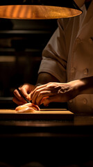 Expert Sushi Chef Precisely Prepares Nigiri Sushi in Gourmet Restaurant