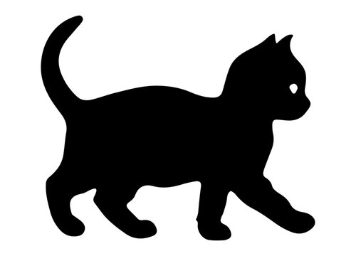black silhouette of a cat on a white background, cute baby cat silhouette