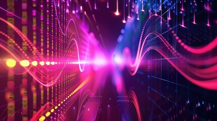 Abstract background with equalizer effect neon lights sound wave.