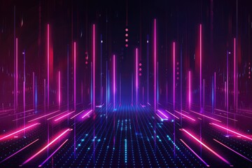 Abstract background with equalizer effect neon lights sound wave. - obrazy, fototapety, plakaty