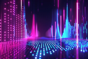 Abstract background with equalizer effect neon lights sound wave.