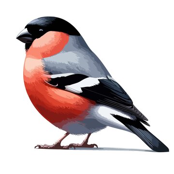 Create a detailed image of a Bullfinch (Pyrrhula) on a white background. Bird with a red breast and black wings. Perfect for nature magazines, wildlife blogs, and educational materials