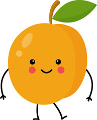 Vector illustration of cute kawaii apricot isolated on white background.