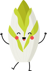 Vector illustration of cute kawaii endive isolated on white background.