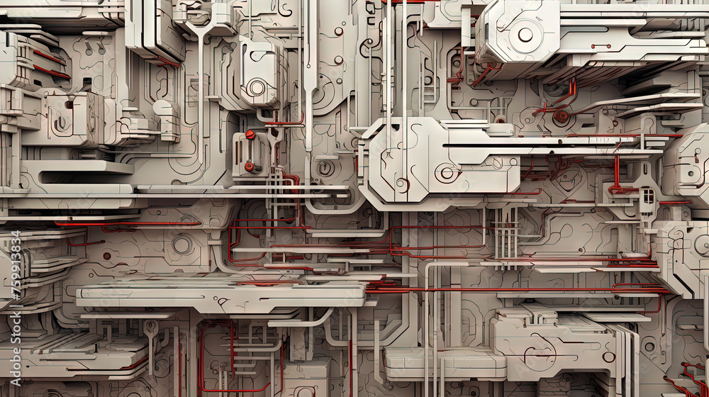 Poster background with metallic panels texture, wires and circuit. spaceship hull wall technology backgroun