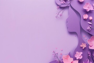International women's day themed background with space for text Celebrating womanhood on a lavender background with abstract female symbols