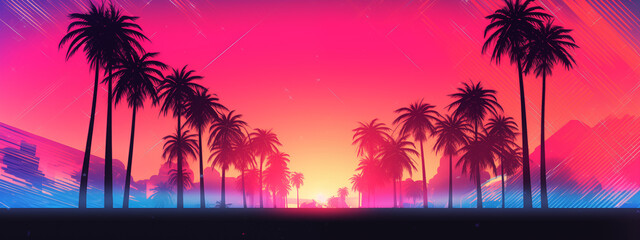 Radiant Sunset Through Palms with Synthwave Vibe