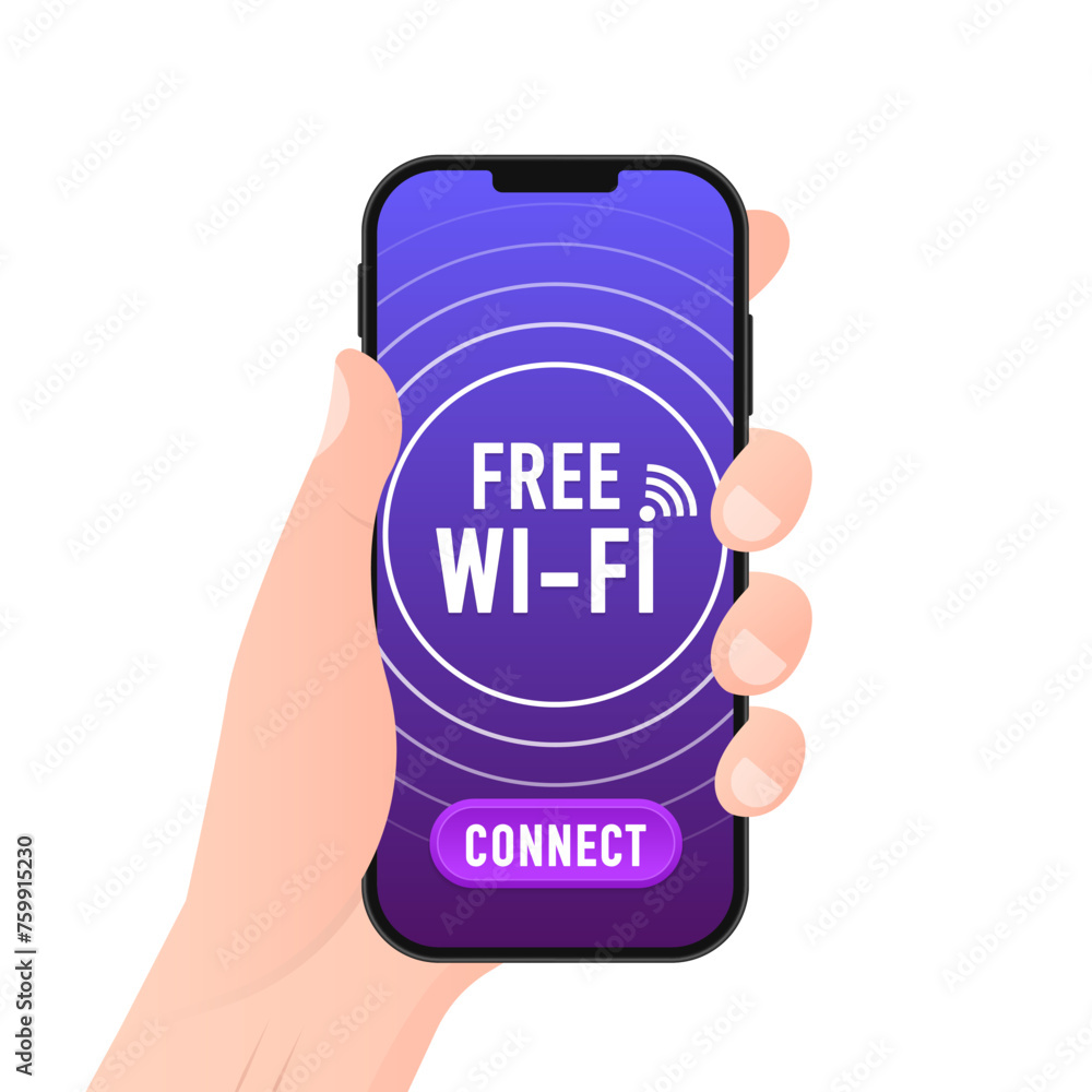 Poster hand holding smartphone with wifi wireless connection business concept. wireless network symbol wifi