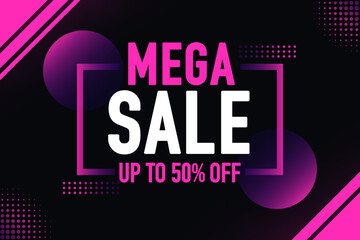 Mega Savings Up to 50 Off Shopping Label Background. Special offer and sale. Shop now or this weekend only. Social media banner design. Vector illustration - obrazy, fototapety, plakaty