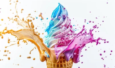 Foto op Plexiglas Ice cream cone explosion on white background © TheoTheWizard