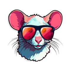 Cute cartoon rat with sunglasses. Vector illustration on white background.