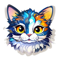 Illustration of the head of a cat with a blue and orange pattern