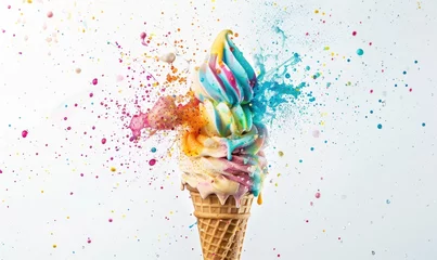 Foto auf Alu-Dibond Ice cream cone explosion on white background © TheoTheWizard