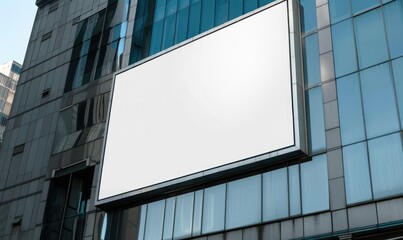 Blank screen banner mockup displayed on the modern building facade. Close Up view.