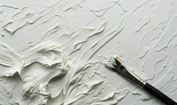 White paint brush stroke on white background. Abstract artistic background