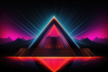 Neon Graphic pyramid 80s style. - obrazy, fototapety, plakaty