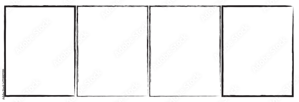 Poster grunge square and rectangle frames. ink empty black boxes set. rectangle borders collections. rubber