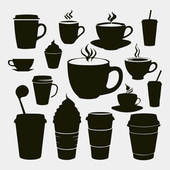 flat design coffee cup silhouette collection